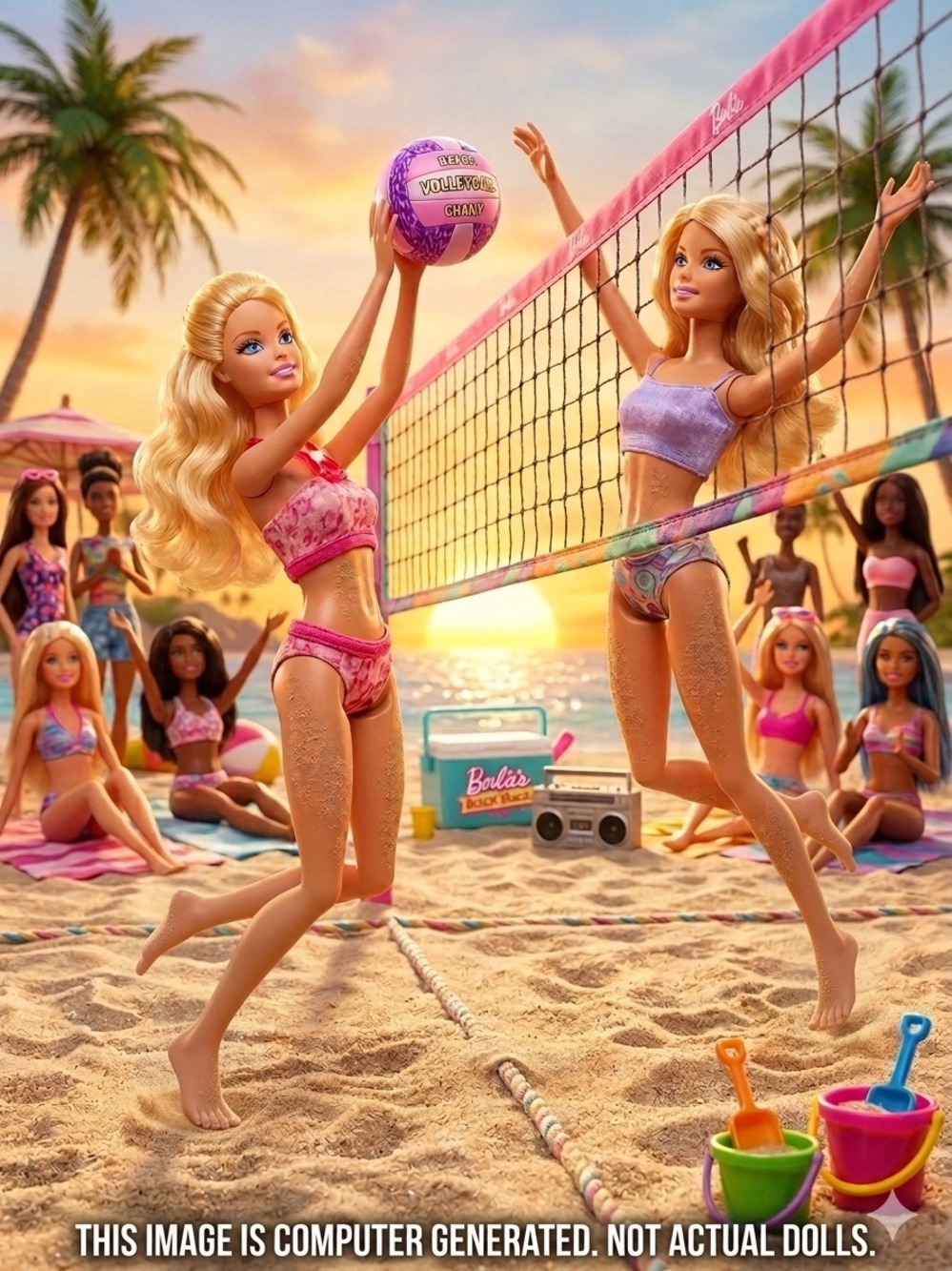 Vintage Y2K Beach Vibe Barbie Lot - 2 Refreshed Dolls, Furniture & Accessories